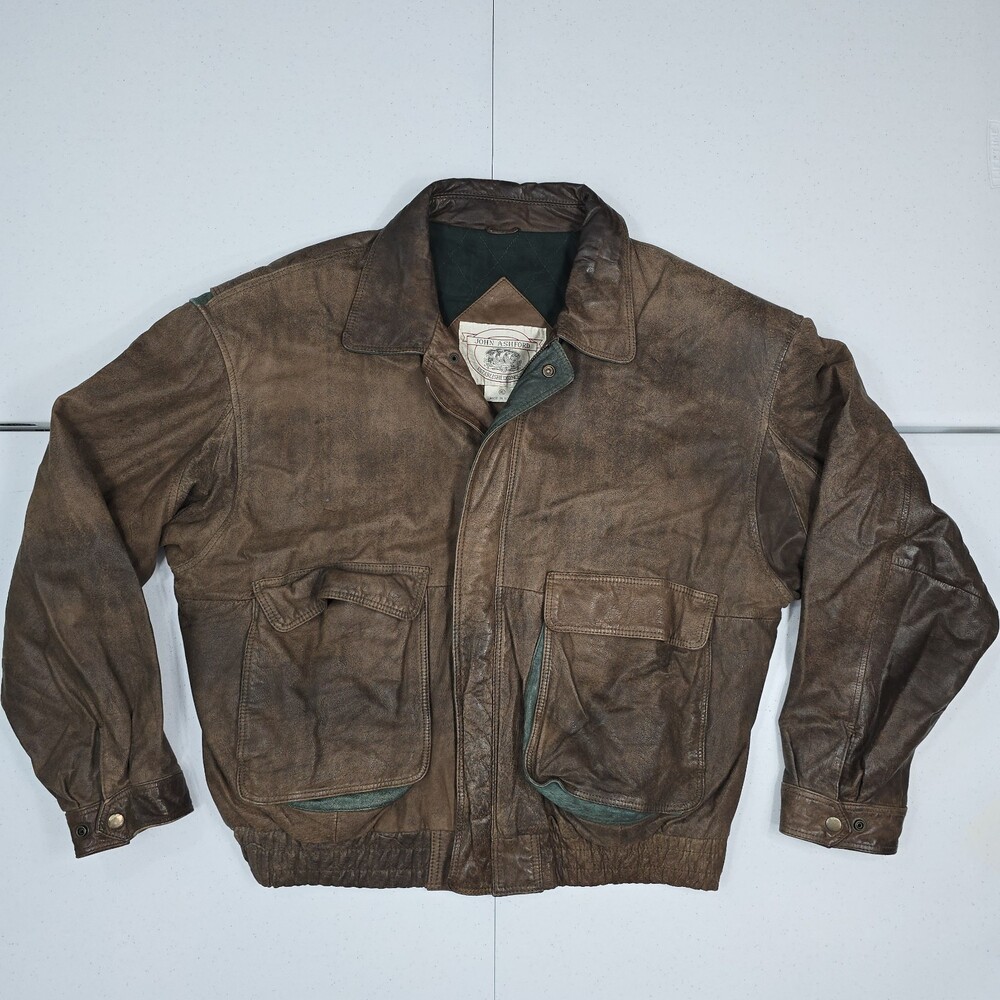 Vintage 90s John Ashford Men XL 2 Tone Soft Leather A-2/G1 Style Bomber Jacket